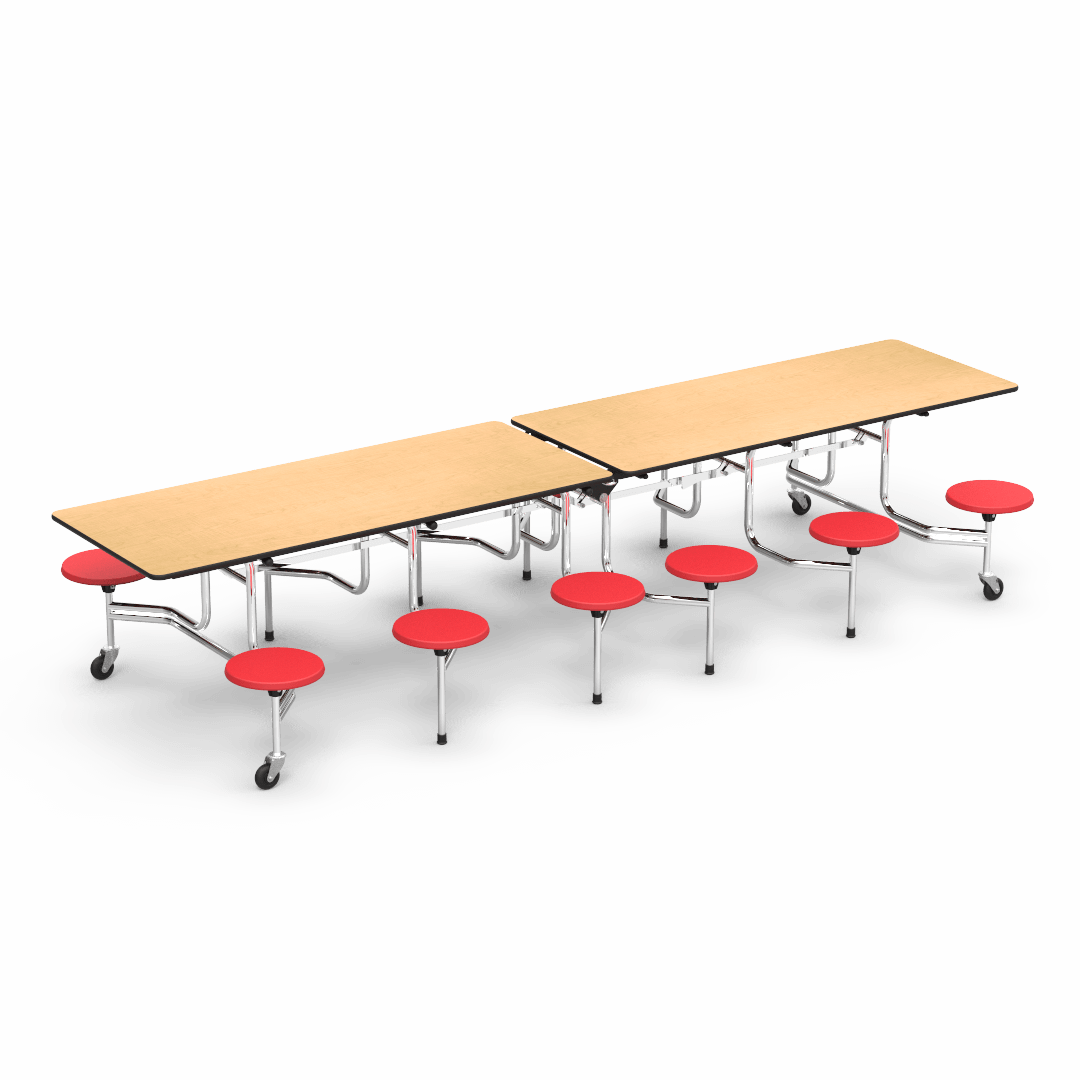 Virco MTS17291212AE - Mobile Stool Cafeteria Table - Sure - 17" Seat Height - 12'L - 12 Stools (Virco MTS17291212AE) - SchoolOutlet