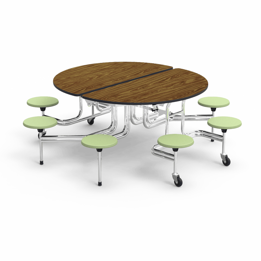 Virco MTSO172958 - Oval Mobile Stool Cafeteria Table - T-mold Edge - 17" Seat Height - 8 Stools (Virco MTSO172958) - SchoolOutlet