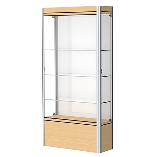 Waddell Contempo 601 Lighted Floor Case w/ White Back & Light Maple Base - 36"W x 72"H x 14"D(Waddell WAD-601-WB-LM) - SchoolOutlet