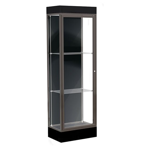 Waddell Edge 91 Lighted Floor Case w/ Slate Back & Dark Bronze Frame - 24"W x 76"H x 20"D(Waddell WAD-91LFSL-BZ) - SchoolOutlet