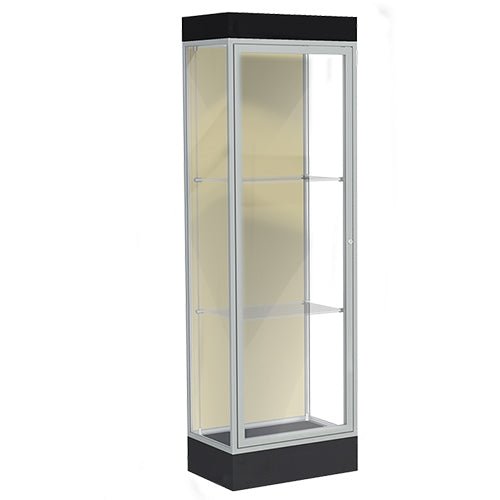 Waddell Edge 91 Lighted Floor Case w/ White Back & Dark Bronze Frame - 24"W x 76"H x 20"D(Waddell WAD-91LFWH-BZ) - SchoolOutlet