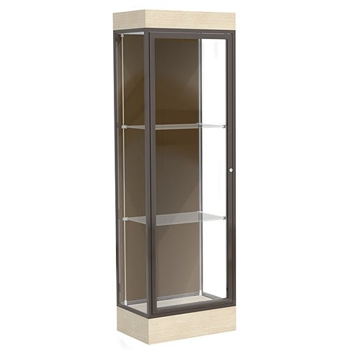 Waddell Edge 91 Lighted Floor Case w/ White Back & Satin Natural Frame - 24"W x 76"H x 20"D(Waddell WAD-91LFWH-SN) - SchoolOutlet