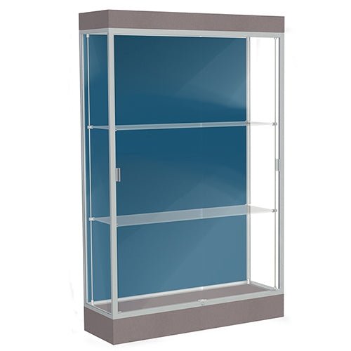 Waddell Edge 92 Lighted Floor Case w/ Blue Steel Back & Dark Bronze Frame - 48"W x 76"H x 20"D(Waddell WAD-92LFBS-BZ) - SchoolOutlet