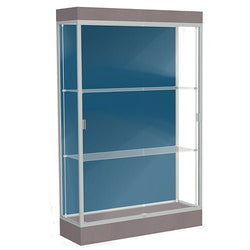 Waddell Edge 92 Lighted Floor Case w/ Blue Steel Back & Satin Natural Frame - 48"W x 76"H x 20"D(Waddell WAD-92LFBS-SN)
