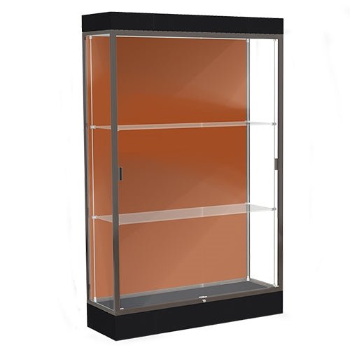 Waddell Edge 92 Lighted Floor Case w/ Harbor Back & Dark Bronze Frame - 48"W x 76"H x 20"D(Waddell WAD-92LFHB-BZ) - SchoolOutlet