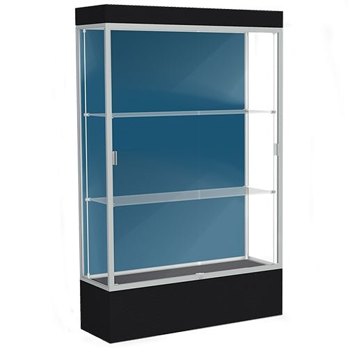 Waddell Edge 94 Lighted Floor Case w/ Blue Steel Back & Satin Natural Frame - 48"W x 76"H x 20"D(Waddell WAD-94LFBS-SN) - SchoolOutlet