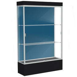 Waddell Edge 94 Lighted Floor Case w/ Blue Steel Back & Satin Natural Frame - 48"W x 76"H x 20"D(Waddell WAD-94LFBS-SN)