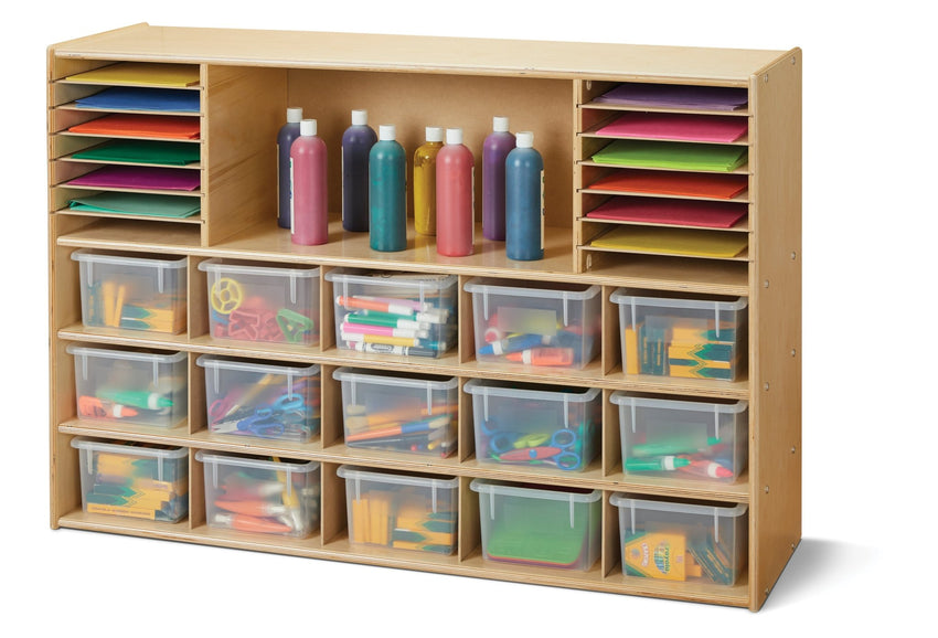 Young Time Sectional Cubbie-Tray Storage with Clear Bins - Ready-to-Assemble (Young Time YOU-7032YT) - SchoolOutlet